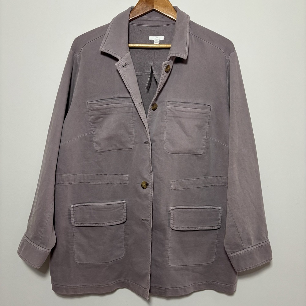 J. Jill Women's 1X Utility Shacket jacket Cotton Blend Button NWT Pockets Gray